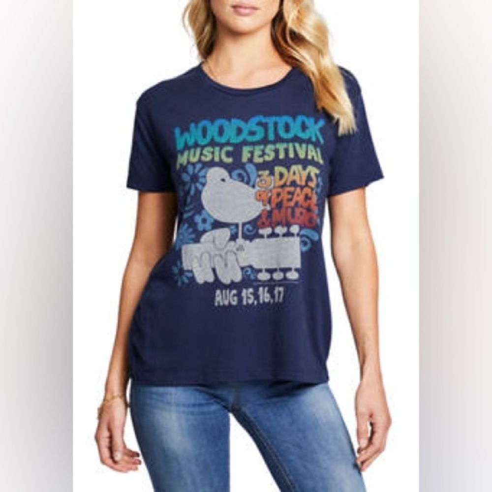 Chaser Woodstock Everybody Graphic T-Shirt Blue Size Medium Lightweight